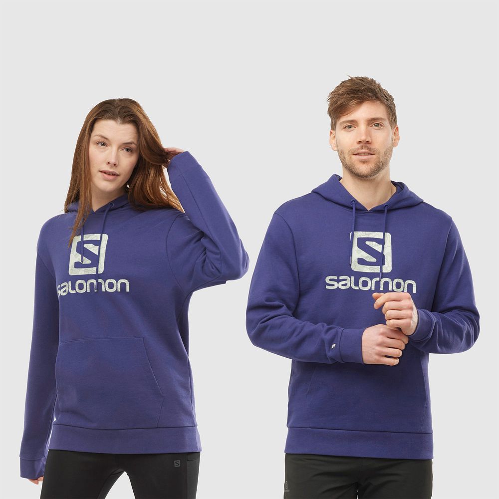 Salomon Israel OUTLIFE LOGO SUMMER - Mens Hoodie - Navy (QTUY-41960)